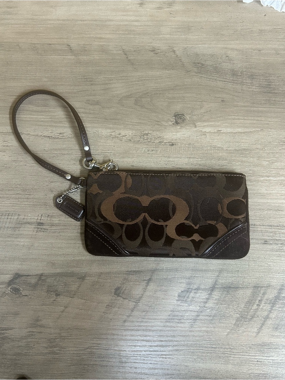 Coach Brown Signature Canvas Wristlet with Leather Trim - Picture 2 of 5